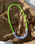 Blue Hatch + Neon Green Rope • Ceramic Necklace