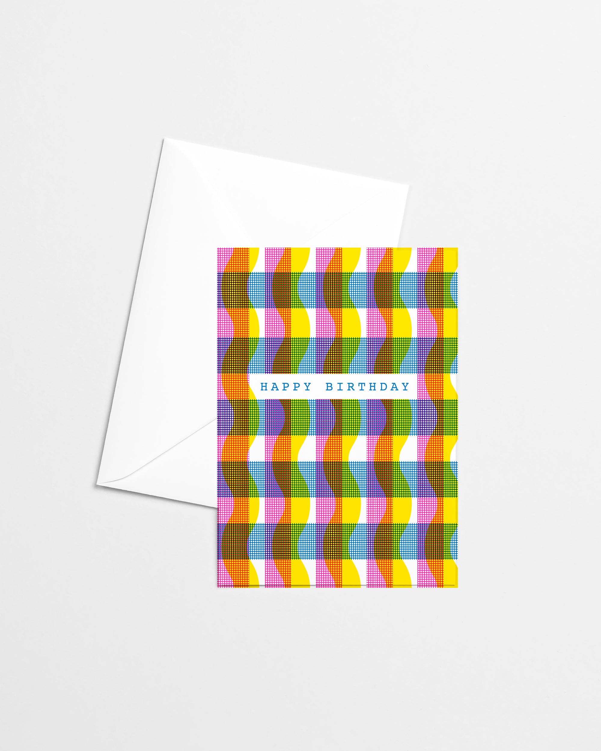 Gingham Happy Birthday CMYK Risograph Greeting Card