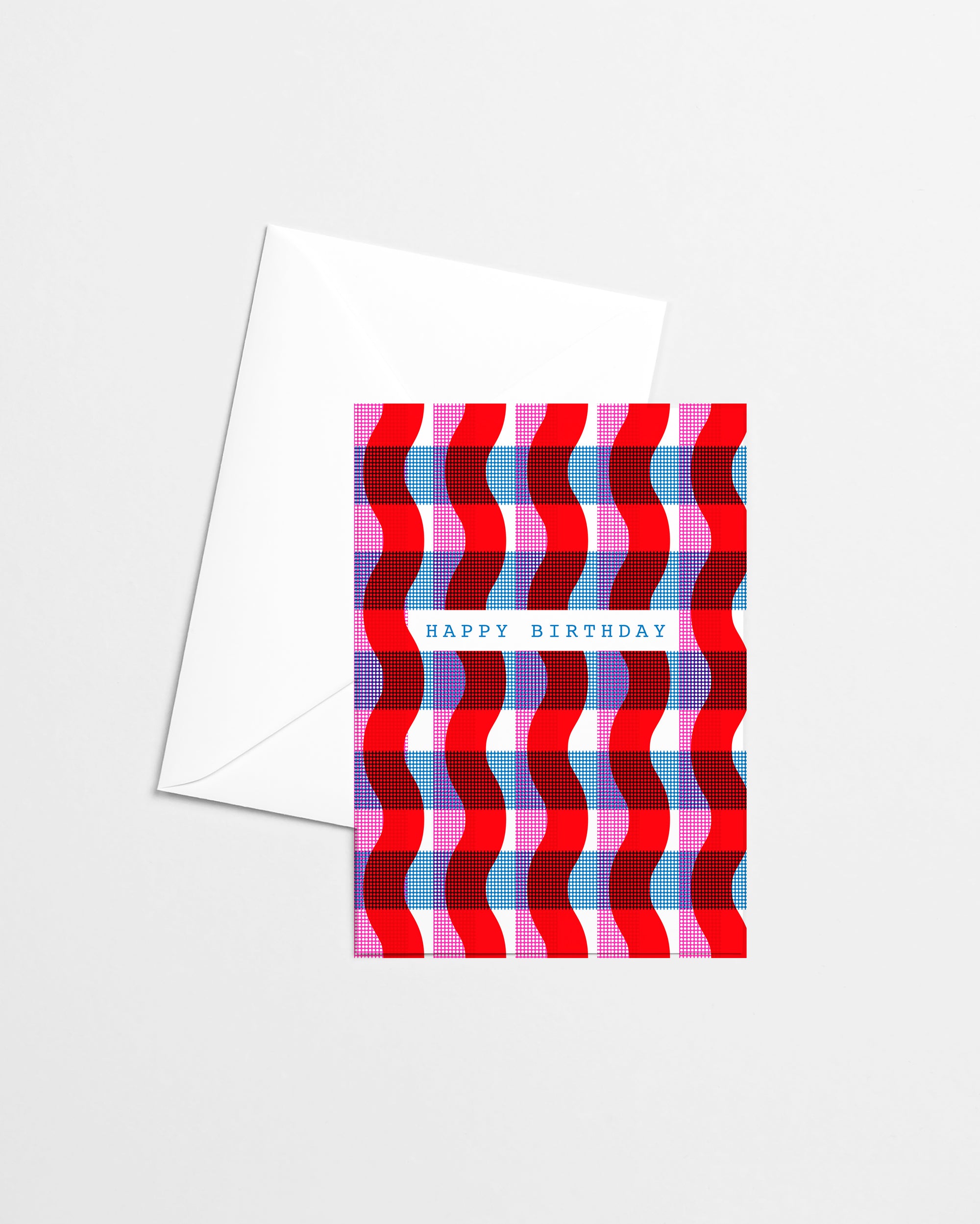 Gingham Happy Birthday Pink/Red Risograph Greeting Card