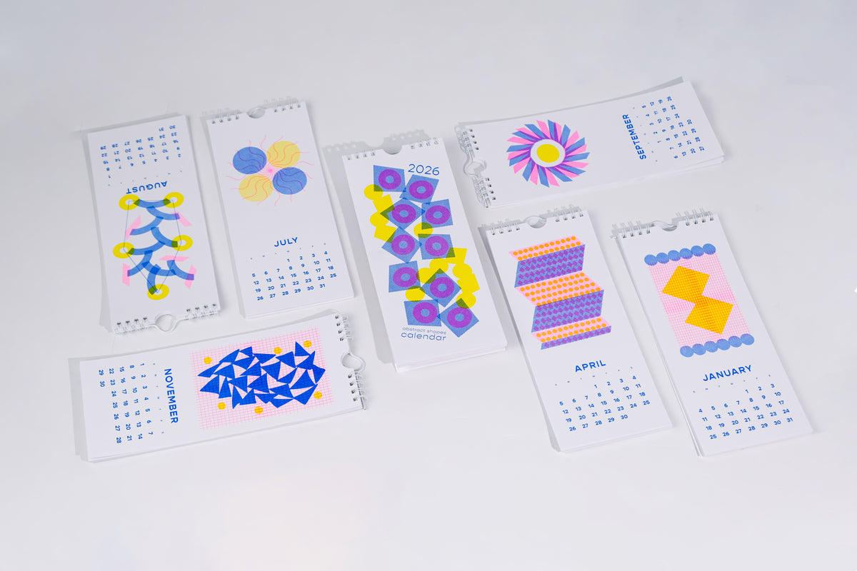 2026 Abstract Shapes Modern Risograph Wall Calendar – Mezzaluna Studio