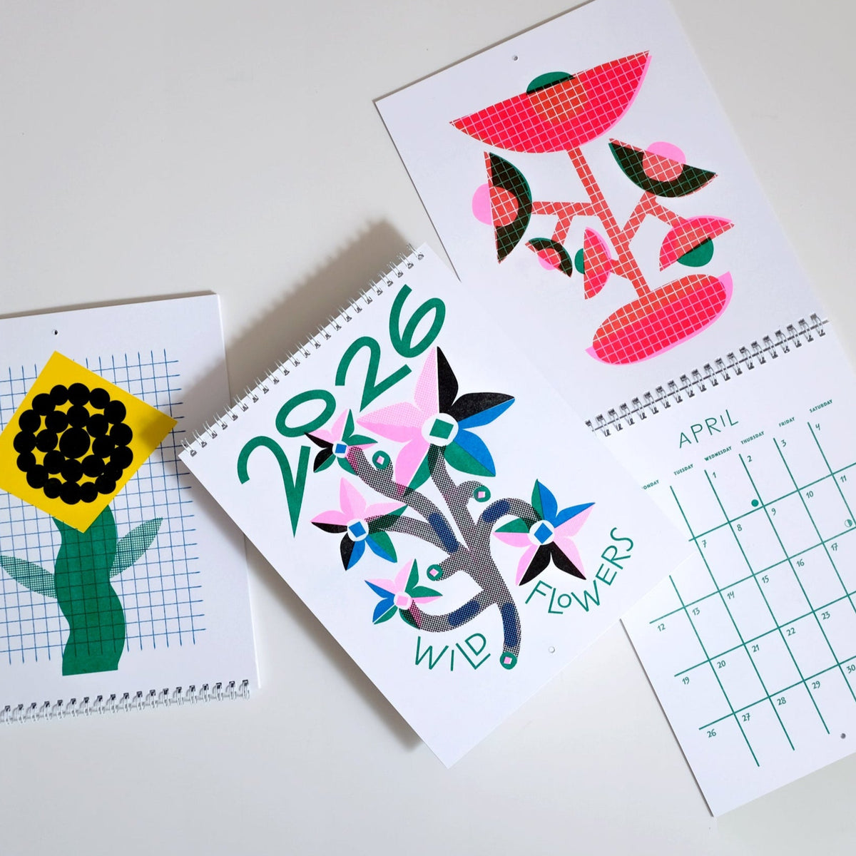 2026 Wild Flowers Modern Risograph Wall Calendar – Mezzaluna Studio