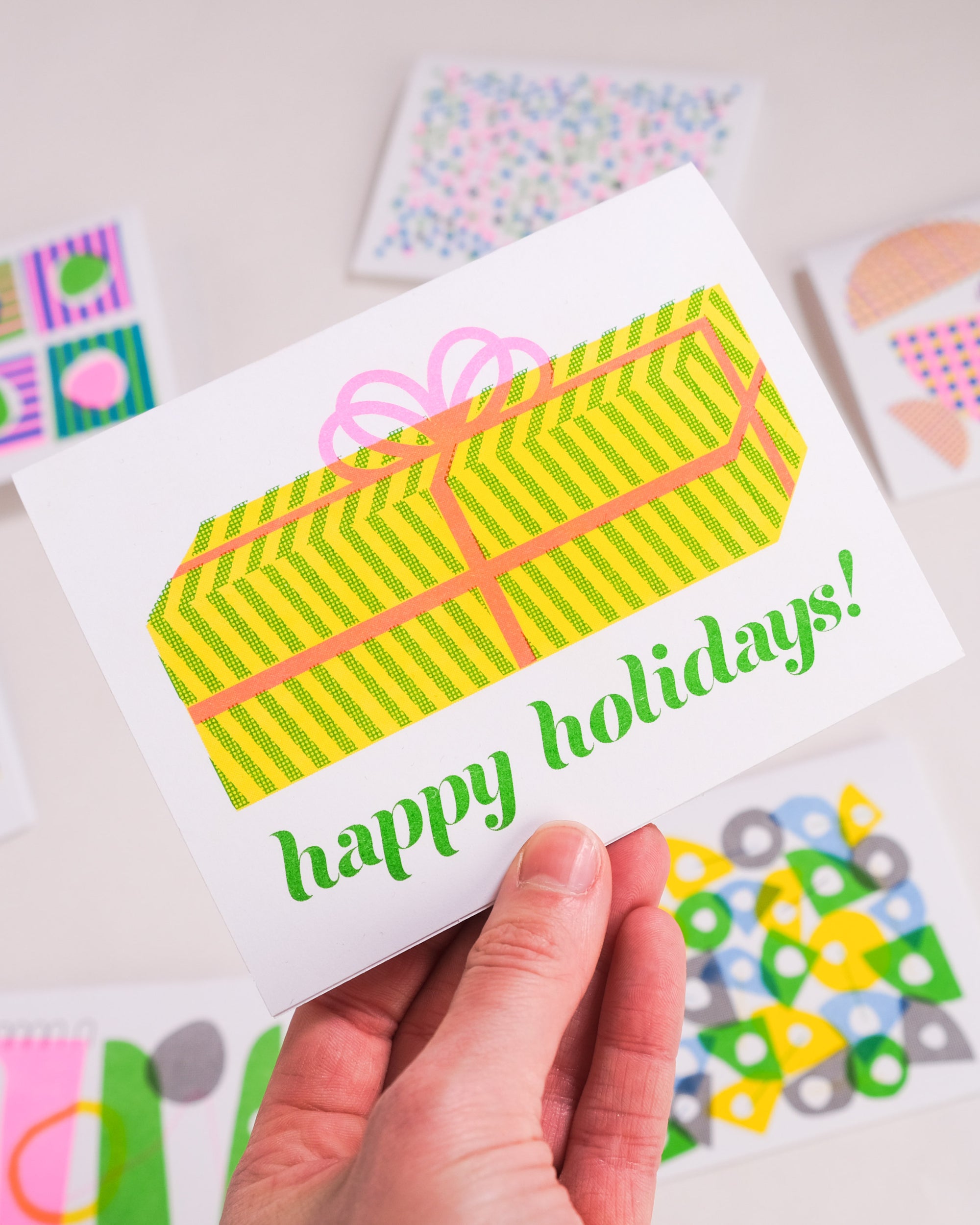 Stripey Present Risograph Holiday Greeting Card