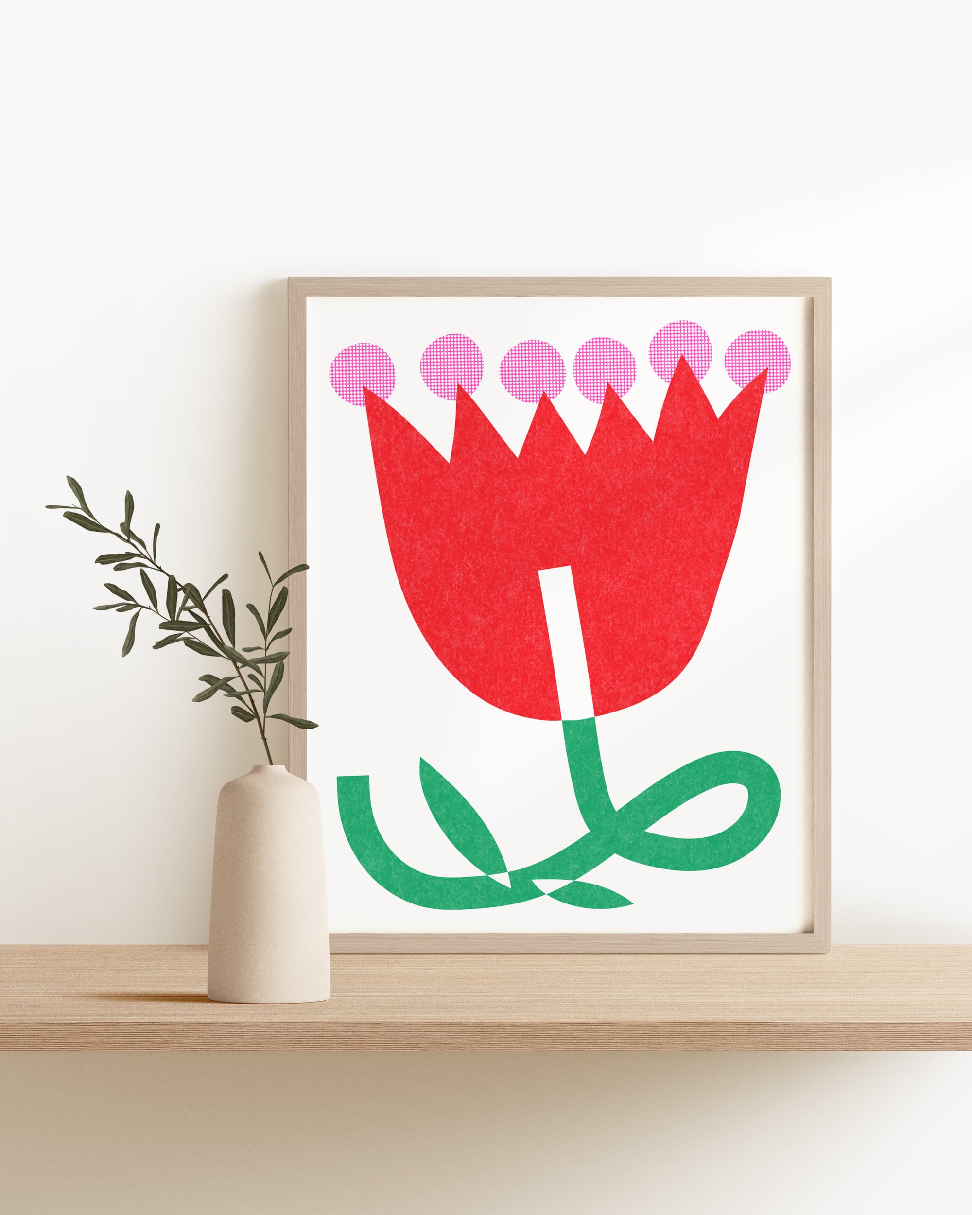 Big Red Flower • Modern Risograph Print