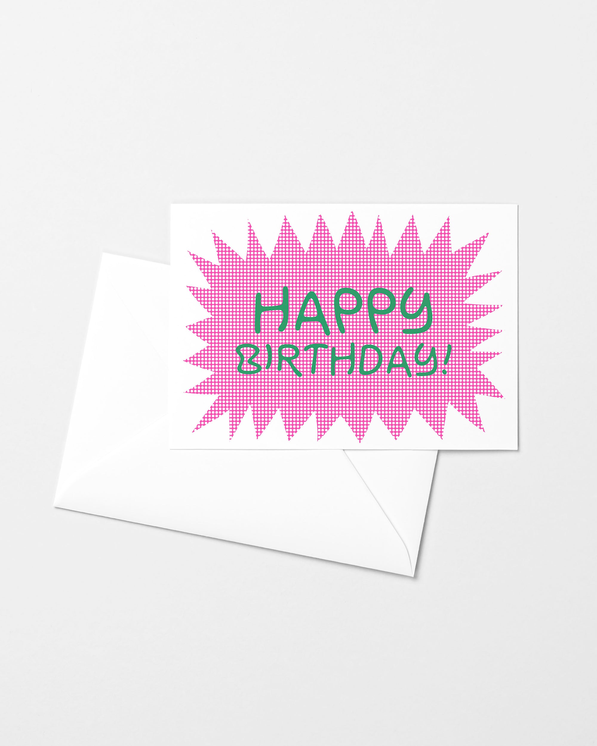 Happy Birthday Pink Starburst Risograph Greeting Card