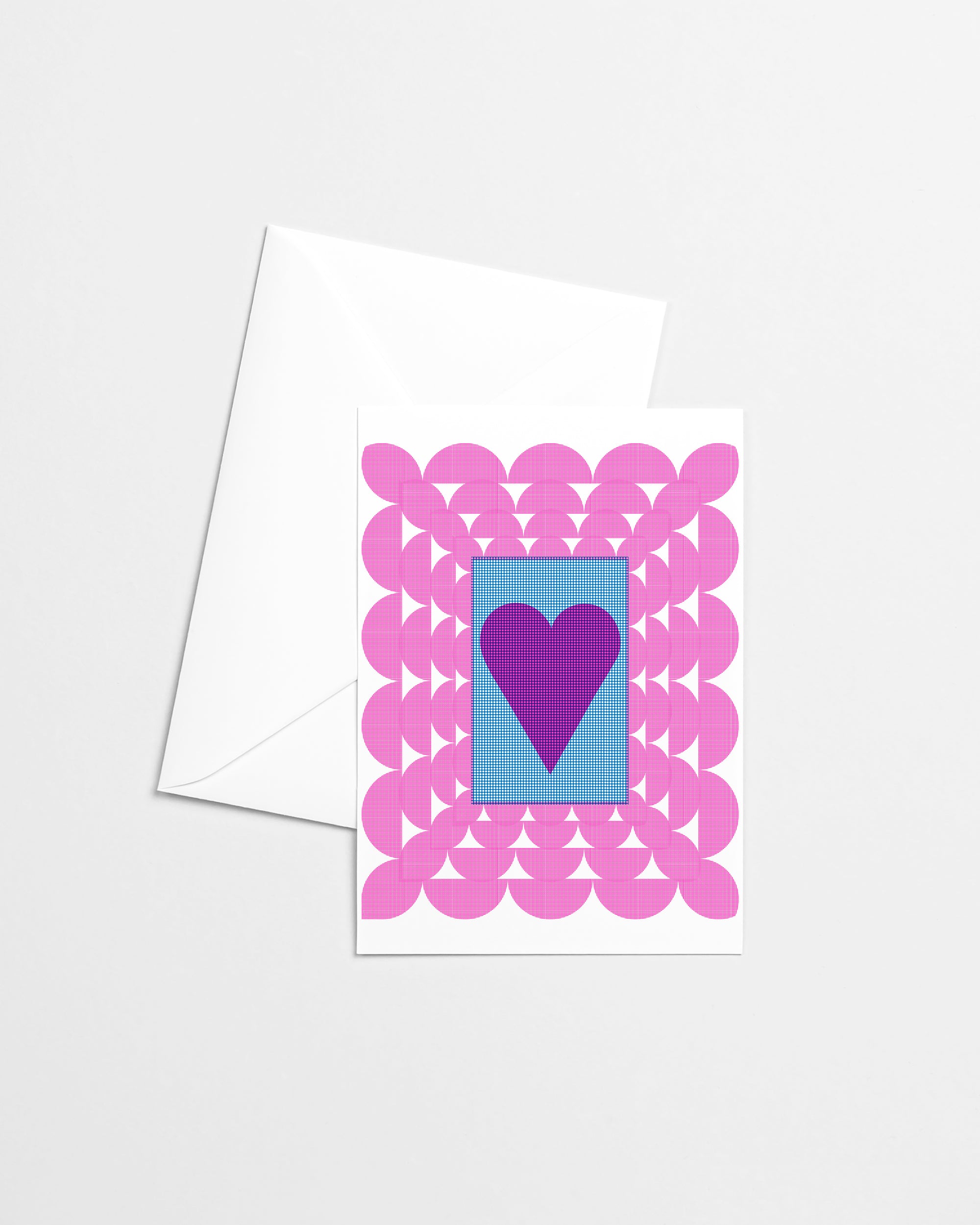 Frame Heart Blue and Pink Valentine Risograph Greeting Card