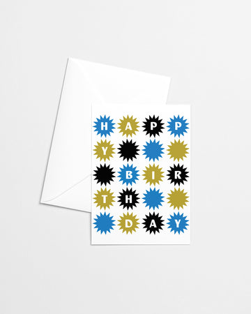 Blue Starburst Birthday Risograph Greeting Card