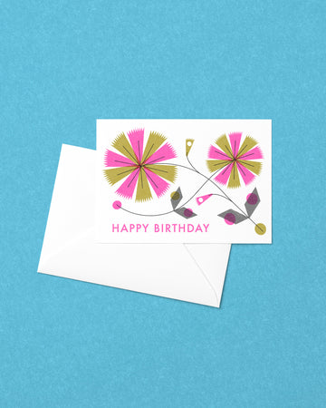 Happy Birthday Modern Flower Risograph Card
