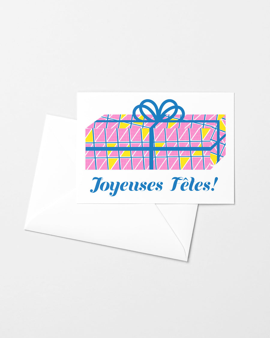 joyeuses fêtes - cadeau diamant rose Carte de Souhaits Risograph Greeting Card