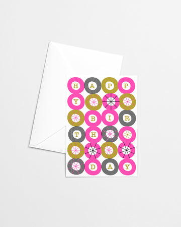 Happy Birthday Pink Circles Risograph Greeting Card