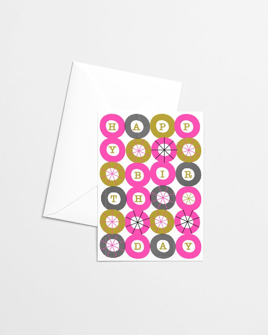 Happy Birthday Pink Circles Risograph Greeting Card