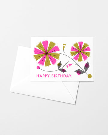 Happy Birthday Modern Flower Risograph Card