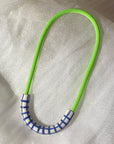 Blue Hatch + Neon Green Rope • Ceramic Necklace