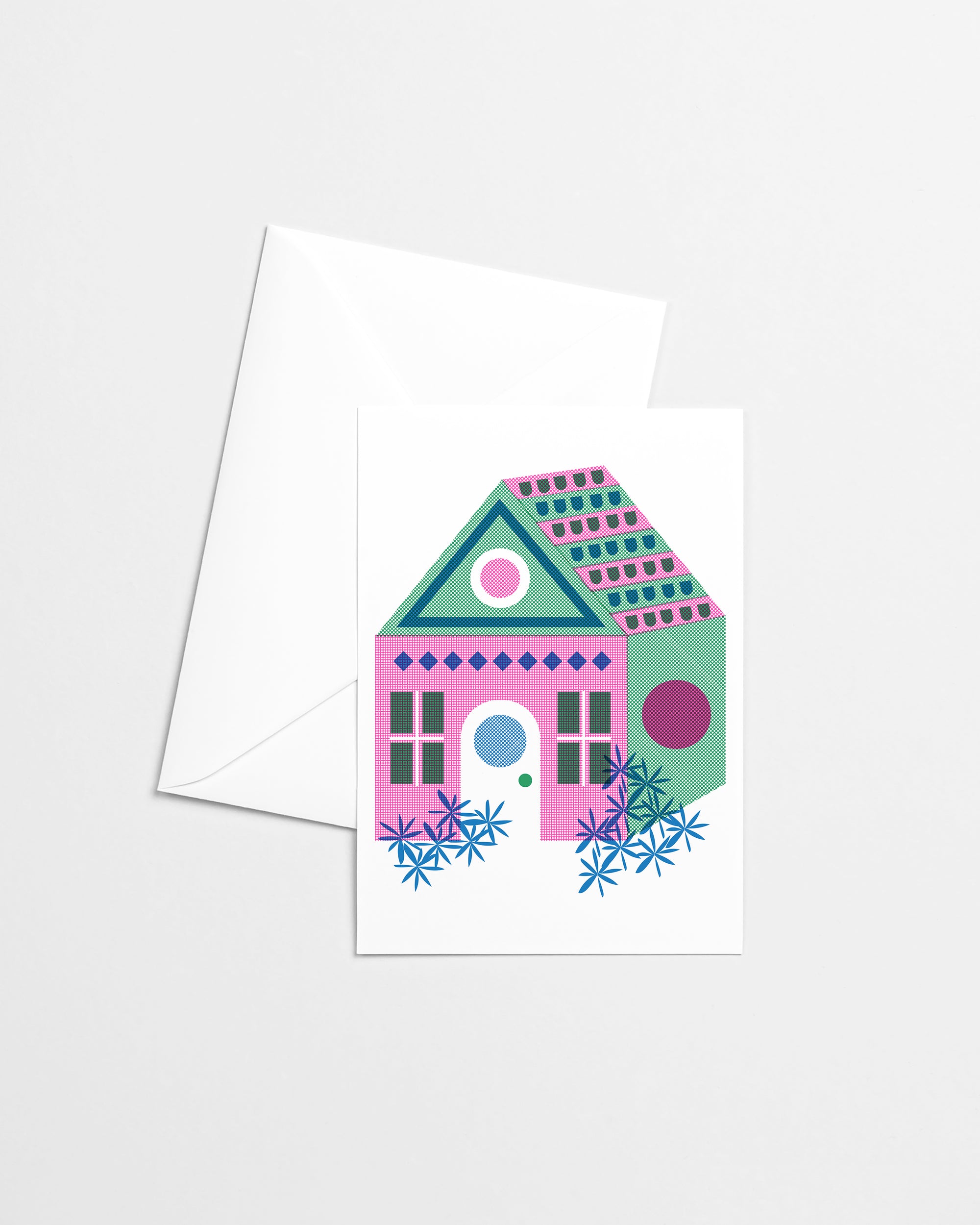 Geometric House Risograph Greeting Card