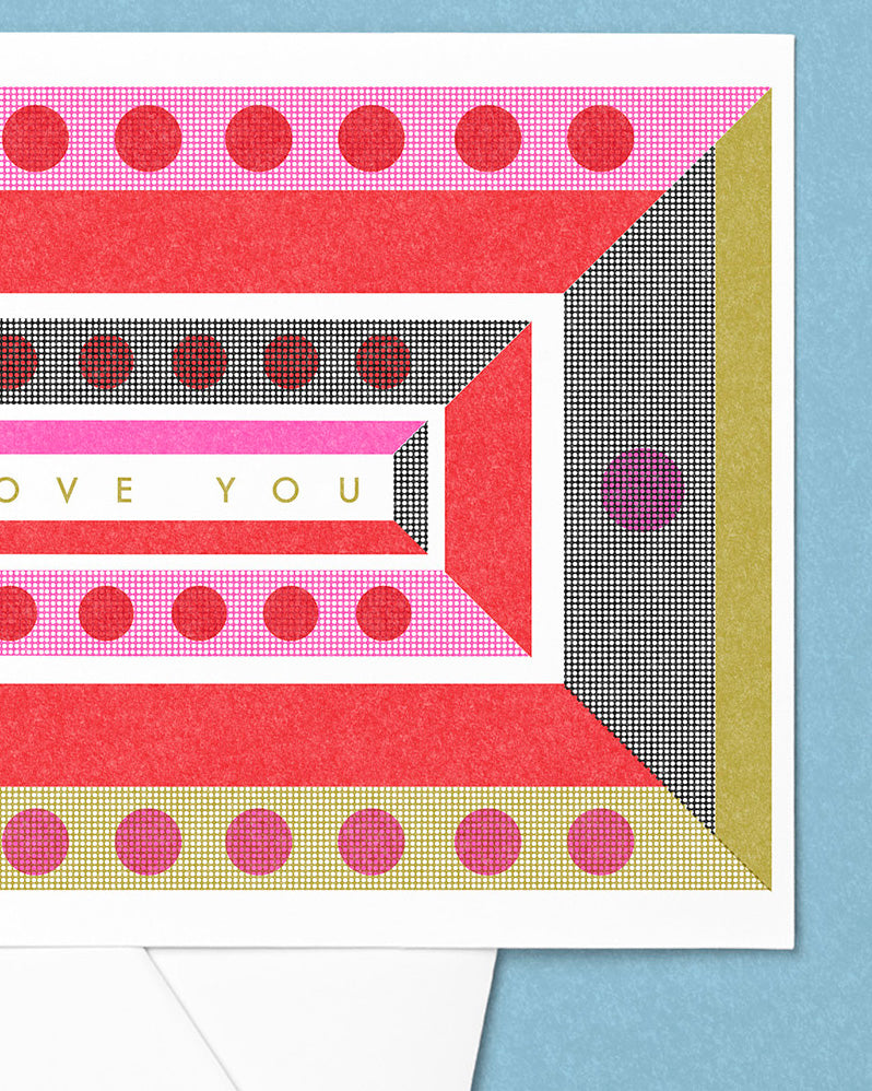 Love You Geometric Risograph Card