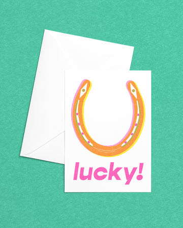 Lucky Horseshoe Risograph Greeting Card